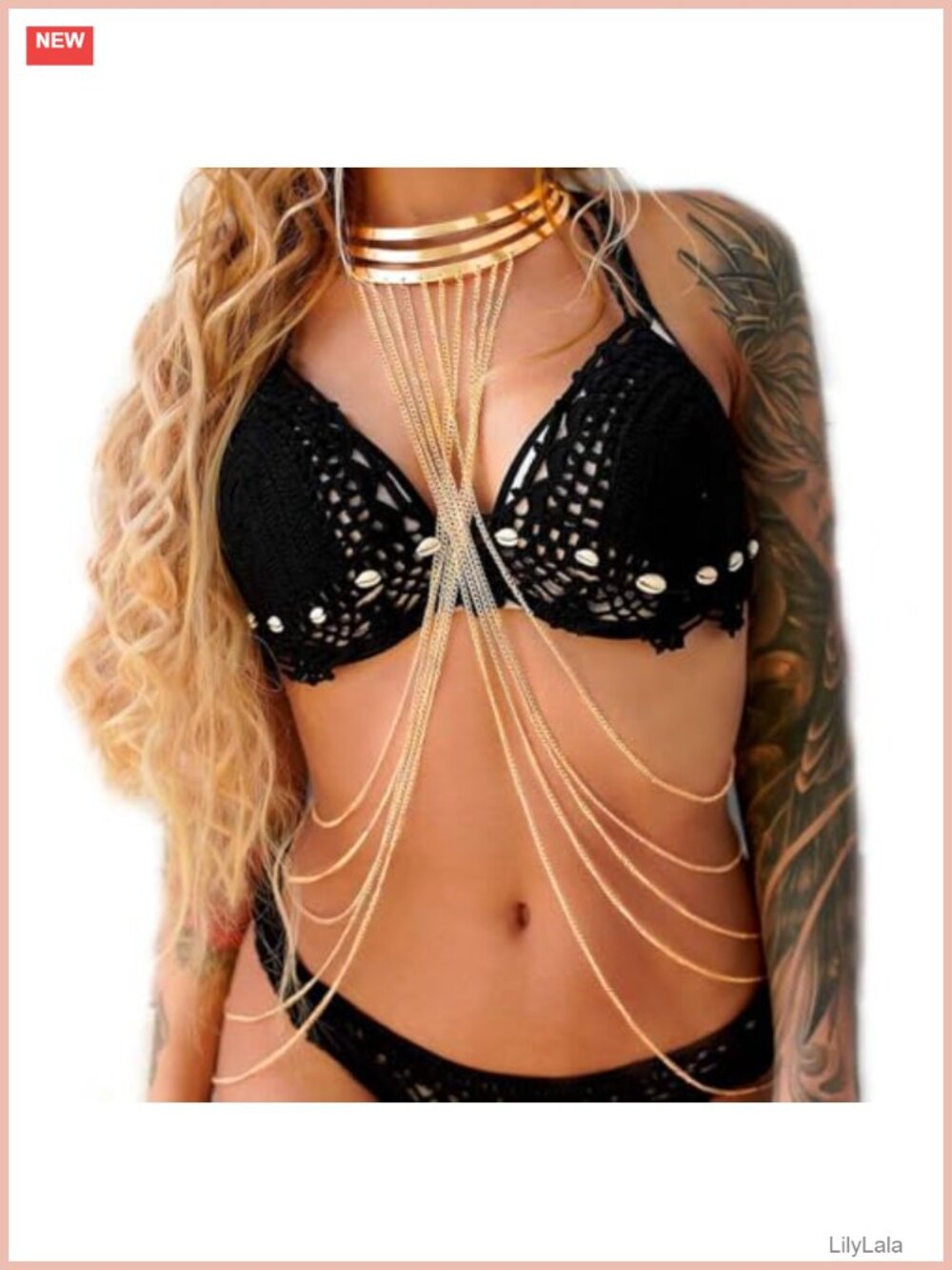 Gold Body Chain Necklace Alloy Shoulder Chain Jewelry for Women